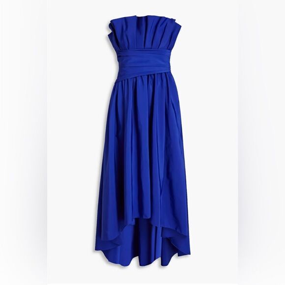 ML MONIQUE LHUILLIER Strapless asymmetric pleated taffeta gown size 4 - Picture 3 of 11